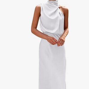 PRETTYGARDEN Summer Satin Elegant Sleeveless Mock Neck Dress
